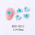 Gros plan de breloques à ongles cœur bleu œil de chat avec strass, taille 11x10mm - Cœur bleu avec cadre argenté (9211)