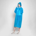 Blue semi-transparent long hooded EVA waterproof raincoat with white drawstrings for adults - Open Top / Blue