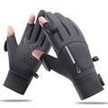 Gray winter cycling gloves with touch-screen finger openings and anti-slip grip - M / Gray