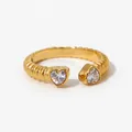 Anello aperto a cuore dorato con zirconi cubici e fascia intrecciata testurizzata - Oro (KB610)