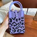 Mini sac en tricot violet à motif léopard avec poignées rondes pour téléphone - Imprimé Léopard Violet (Sac de Téléphone)
