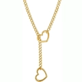 Golden stainless steel lariat necklace featuring two hollow heart pendants in Y-shape style - Gold Heart