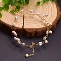Handmade golden wire-wrapped bracelet featuring natural baroque freshwater pearls - Copper Wire Wrapped Pearl Branch Adjustable Bangle