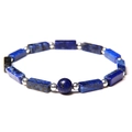 Detail showing polished rectangular lapis lazuli beads with silver spacers and golden pyrite flecks - Lapis Lazuli
