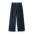 Classic dark blue wide-leg denim jeans with high waist and contrast stitching details - XS / Blue Pants