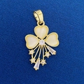 Golden clover pendant with opal style stones and cubic zirconia tassels on blue background - Clover Cat's Eye Stone Tassel Pendant (735)