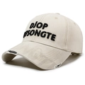 Distressed beige baseball cap with 3D embroidery and wide brim in high quality twill - Adjustable / Light Beige