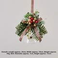 Campanella di Natale in vetro con aghi di pino e bacche rosse appesa - Stile Piastra Metallica Pigna Quadri Rosso Verde (C)