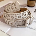 White punk waist belt with silver rivets, rhinestones, and large eyelets on a magazine - 32# Waist Chain - White