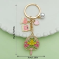 Golden butterfly keychain with pink Mama heart charms and pearl pendant 3.7 inch - Pink Phone Flower Fan (ER1544)