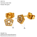 Detail view of 18k gold plated 304 stainless steel pentagon stud earring with zircon - Pentagon (SE311G) / Pentagon Style (SE311G)