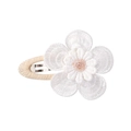 Handmade white embroidered daisy hair clip with soft pink core and beige wrapped handle - Style 19-Beige Woven Heavy Embroidery Flower Pink Center BB Clip