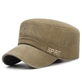Distressed khaki washed cotton flat top army cap with Spirit embroidery for men - Adjustable / Beige
