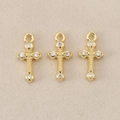 Macro view of gold plated 18K baroque cross charms with sparkling zircon stone inlays - US Size 6 / 1.3*0.6cm / Gold