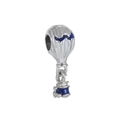 Detailed view of silver hot air balloon charm with polished blue enamel wave patterns - Silver/Blue Wave