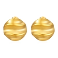 Chic 18K gold plated stainless steel earrings with textured spherical ripple design - Pleated Round Earrings Gold (MS-423)