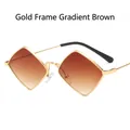 Retro diamond-shaped sunglasses with gold metal frame and brown gradient lenses - One Size / Gold Frame Double Tea