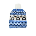 Sky blue and white LED knit Christmas hat with penguin patterns and a soft pompom - Hat Style 58 (Blue White Penguin)