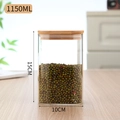 1150ml square glass storage jar with bamboo lid filled with green beans 15cm height - Diameter 100*Height 150 1150ml With Bamboo Lid