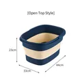 Foldable foot bath basin in navy and beige, size 44x33x23cm for easy home storage - Blue (Large No Lid)