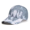 Detail of gray tie-dye baseball cap featuring a six-panel crown and embroidered eyelets - One Size / Gray