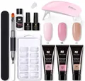 Solid nail extension gel kit with pink mini UV lamp, 3 gels and professional tool set - 11-Piece Set (236)-Combined Colors Set
