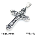 Pendaglio a croce vintage in acciaio argento con trama floreale nera, 53x37mm e peso 14g - Stile Croce Vintage (KP116394-MZOZ) / Solo Ciondolo