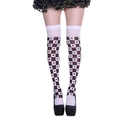 Thigh high poker pattern socks with black and white checkerboard and playing card suits - One Size / Small Poker Pattern 1#