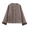 Cardigan retrò in maglia screziata marrone e bianco con bottoni a stella e girocollo - Taglia unica / Cammello