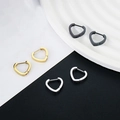 Minimalist heart-shaped hoop earrings in black, gold, and silver stainless steel set - Peach Shape (Single) / Silver