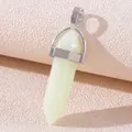 Light green hexagonal crystal column pendant with silver metal buckle and faceted design - Luminous Jade Color