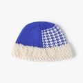 Winter color-block knit bucket hat with royal blue crown and faux fur brim - Sky Blue