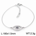 Silver stainless steel evil eye bracelet with white zircon and 180mm length chain - Steel Color Evil Eye Bracelet (KB169964-KLX)