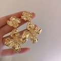 Exaggerated golden double flower earrings with a high-polished finish for women - Polished Double Layer Flower (2 Silver Earring Posts - Gold)
