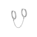 S925 zilveren kettingoorbellen met zirkonia pavé huggies en modieuze kwastjeslink - Klein Model (Platina) Enkel Stuk