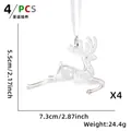 Set of 4 transparent acrylic Christmas reindeer ornaments with white hanging ribbons - Small Clear Reindeer (4PCS/Pack)