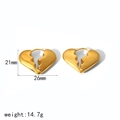 Golden stainless steel broken heart earrings with polished mirror finish and 21mm height - Gold (TE6974)