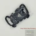 Black bow towel hair scrunchie shown in a daisy pattern zipper jewelry pouch - 【5Pcs Daisy Zipper Bag】Bowknot Seamless (All Black)