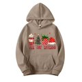 Khaki Christmas hoodie with 'TIS THE SEASON holiday print and front kangaroo pocket - Camel