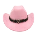 Rosa Cowboyhut im Ethno-Stil mit buntem Band und silbernem Stierkopf-Ornament - Rosa