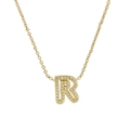 18k gold plated brass R initial pendant necklace with sparkling zircon pave setting - Letter R