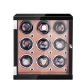 9-slot automatic watch winder in black piano lacquer with champagne leather lining - 9 Slots / Black Lacquer & Brown PU