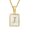 Golden stainless steel rectangle necklace with white shell inlay and gold letter J pendant - Letter J (Gold)