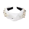White knotted fabric headband with elegant pearls and metallic bead accents for women - White