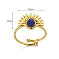 Vintage Goldring mit blauem Türkisstein und Maßangaben in der Größe 15mm x 20mm - Einstellbar Offen / Sonnenstrahlen Tiefblaue Edelstein-Stil (JZ6369G-1)