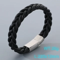 Bracelet tressé en cuir microfibre noir pour homme avec fermoir magnétique 220mm - Boucle en Acier Cuir Noir
