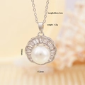 Collana elegante con perla bianca, bordo in zircone e catena argentata da donna - Argento (Bordo Ondulato)