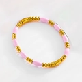 Pink enamel bead and gold stainless steel beaded bracelet with secure plug-in clasp - Enamel Bead Style / Pink