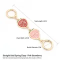 Strawberry bag strap extender with red enamel charms and gold round spring buckles - Gold Spring Buckle - Pink Strawberry