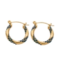 Detail of 18k gold plated twisted hoop earrings with dark green stones in macro view - Gold Spiral Dark Green Gemstone Style (E149-2)